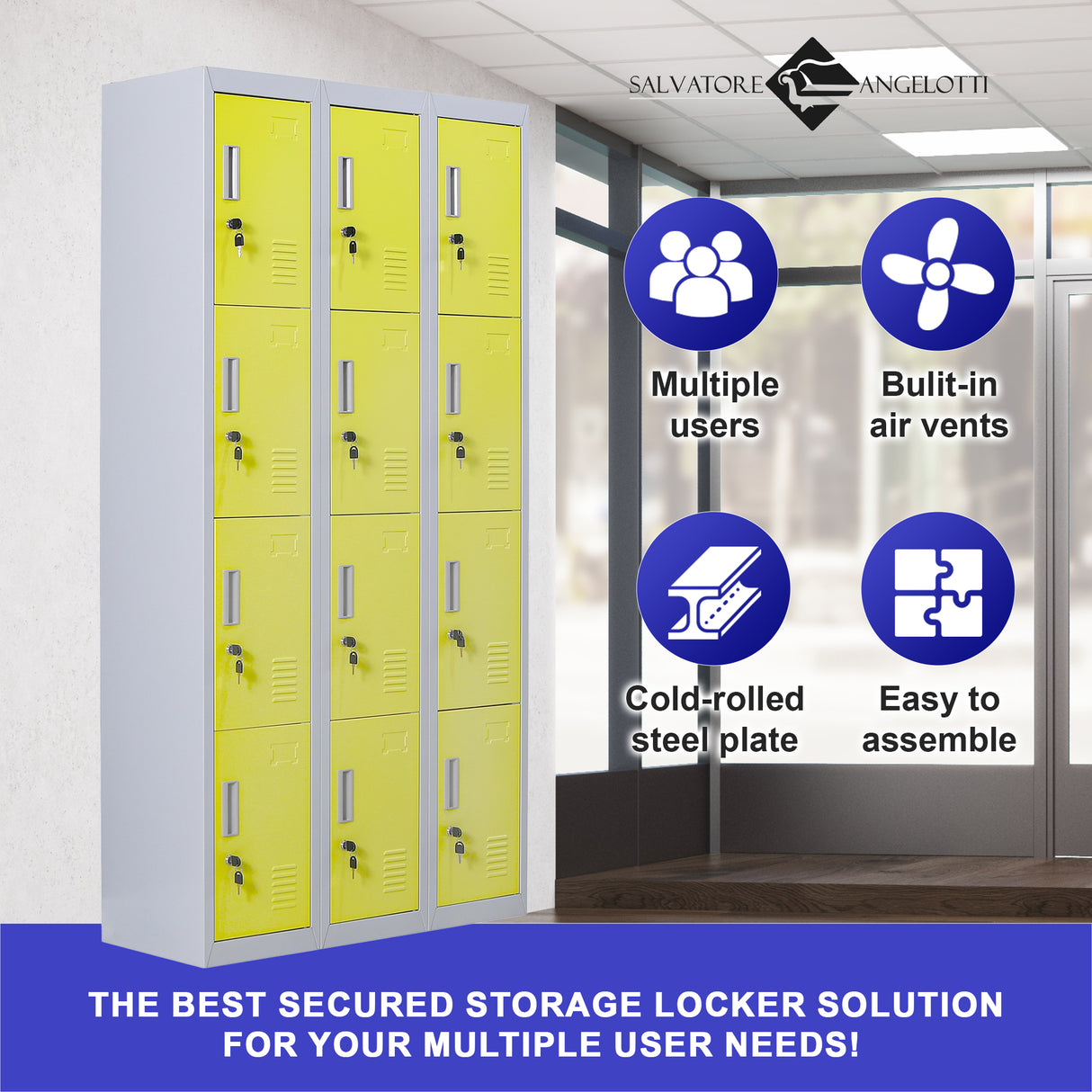 12-Door Locker for Office Gym Shed School Home Storage - Standard Lock with 2 Keys