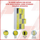 12-Door Locker for Office Gym Shed School Home Storage - Padlock-operated