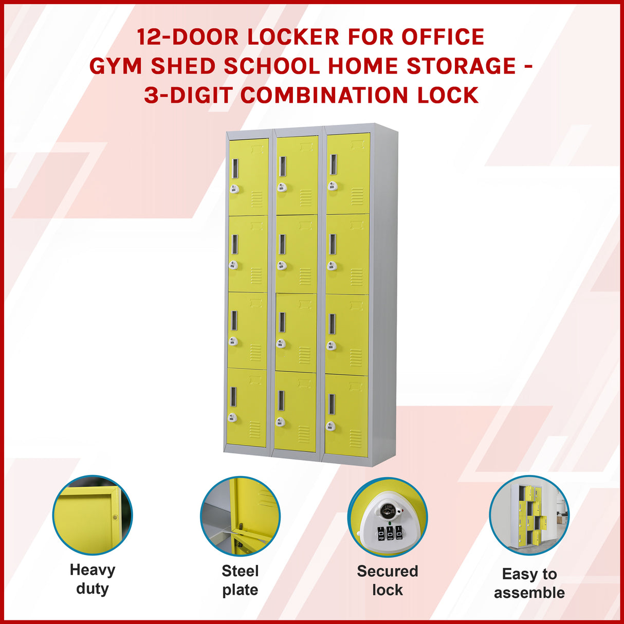 12-Door Locker for Office Gym Shed School Home Storage - 3-Digit Combination Lock
