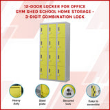 12-Door Locker for Office Gym Shed School Home Storage - 3-Digit Combination Lock - Front View