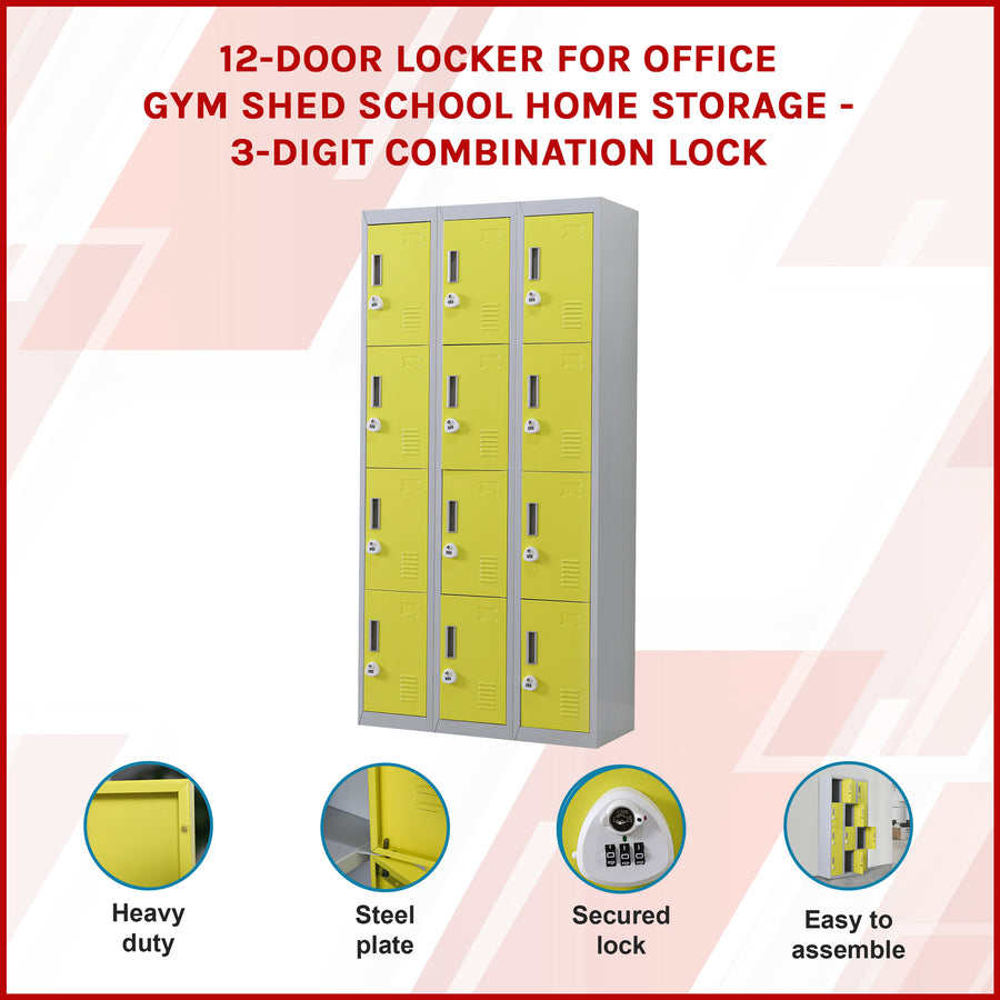 12-Door Locker for Office Gym Shed School Home Storage - 3-Digit Combination Lock