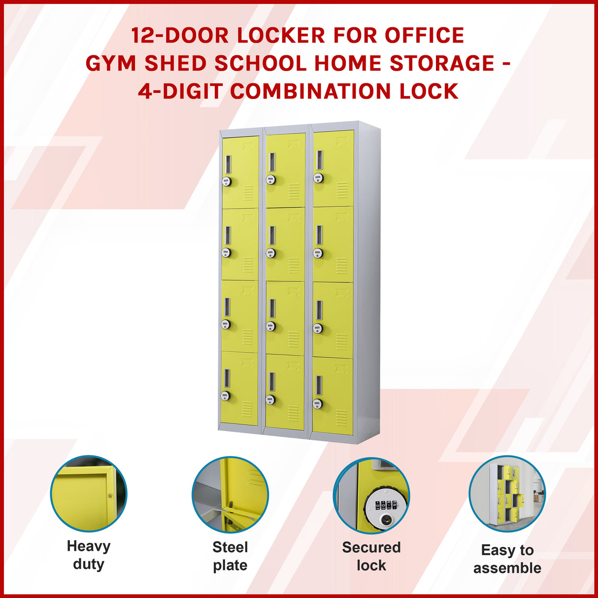 12-Door Locker for Office Gym Shed School Home Storage - 4-Digit Combination Lock