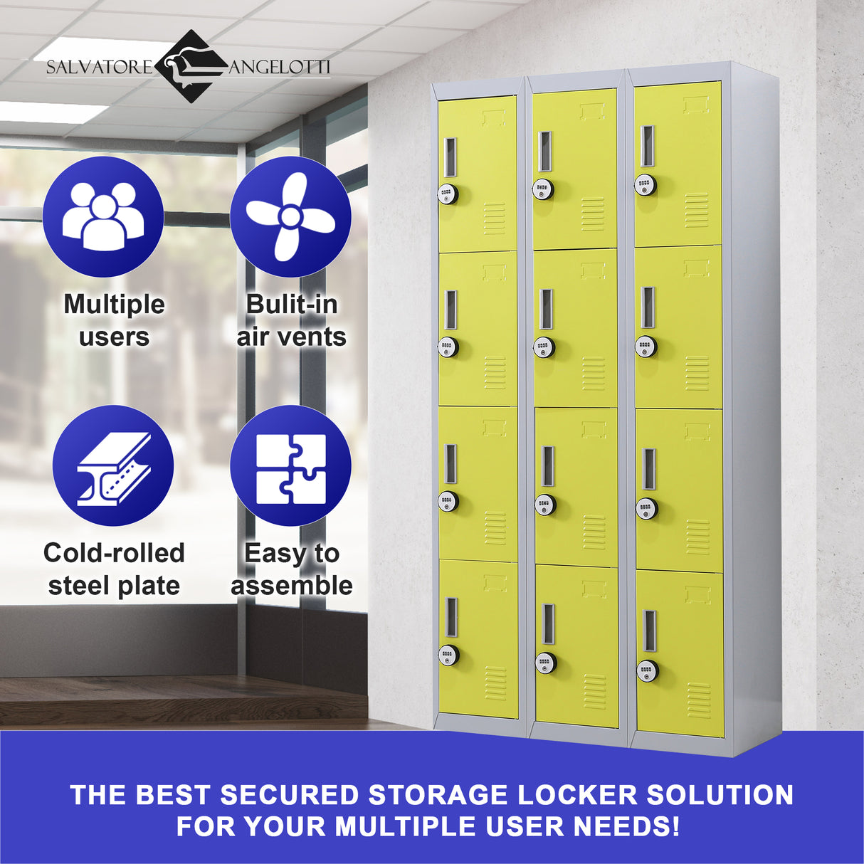 12-Door Locker for Office Gym Shed School Home Storage - 4-Digit Combination Lock