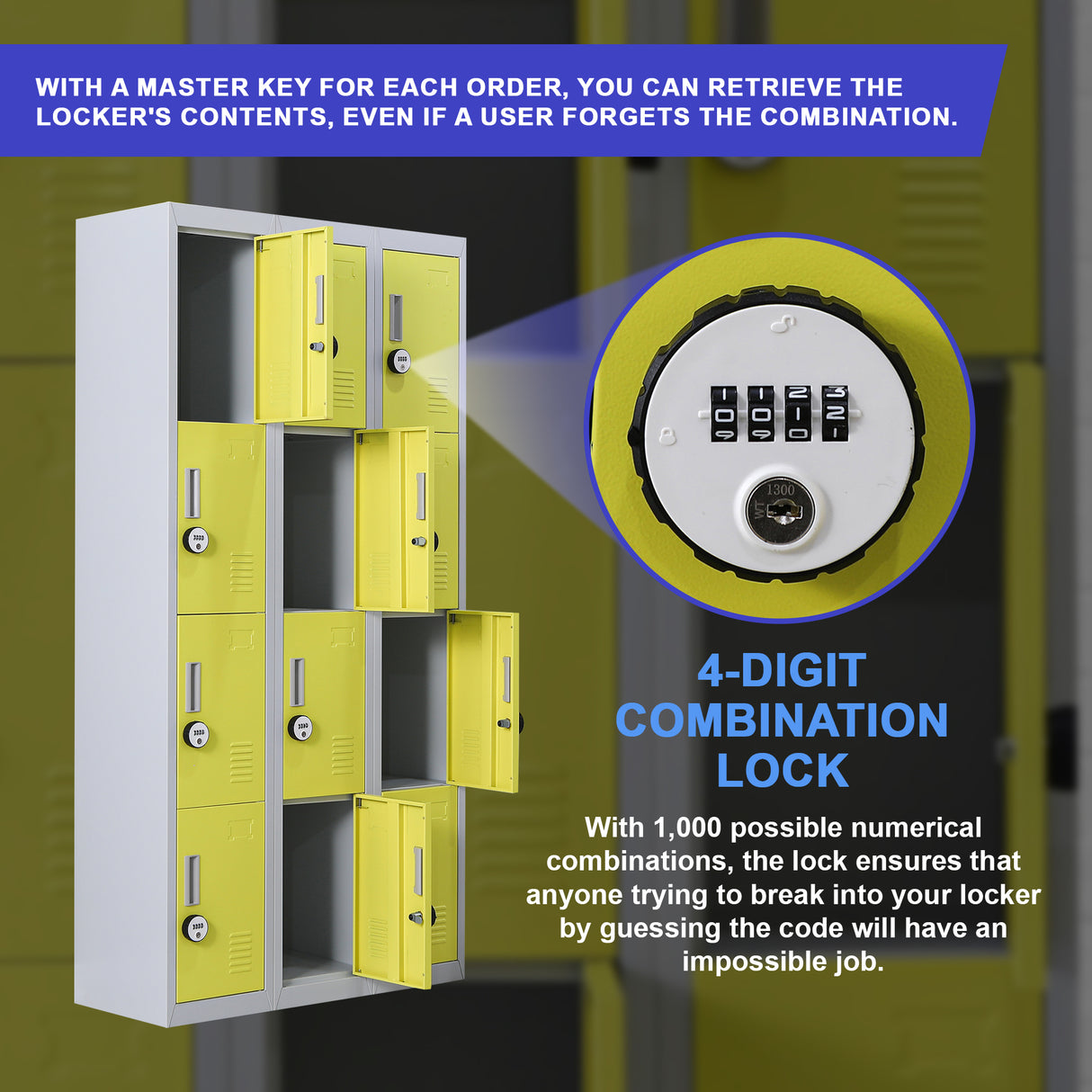 12-Door Locker for Office Gym Shed School Home Storage - 4-Digit Combination Lock