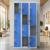 12-Door Locker for Office Gym Shed School Home Storage - Standard Lock with Keys - 45-Degree Angle