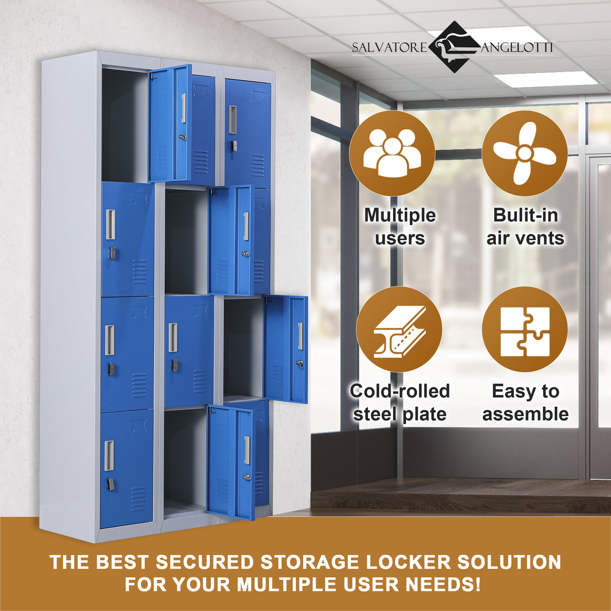 12-Door Locker for Office Gym Shed School Home Storage - Padlock-operated