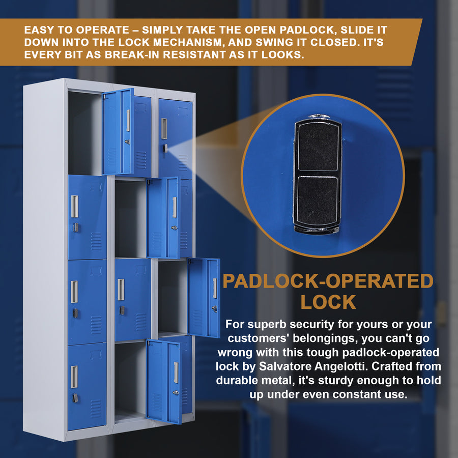 12-Door Locker for Office Gym Shed School Home Storage - Padlock-operated