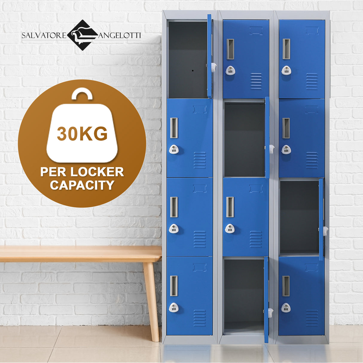 12-Door Locker for Office Gym Shed School Home Storage - 3-Digit Combination Lock