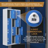 12-Door Locker for Office Gym Shed School Home Storage - 3-Digit Combination Lock - Low Angle