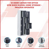 12-Door Locker for Office Gym Shed School Home Storage - Padlock-operated - Front View