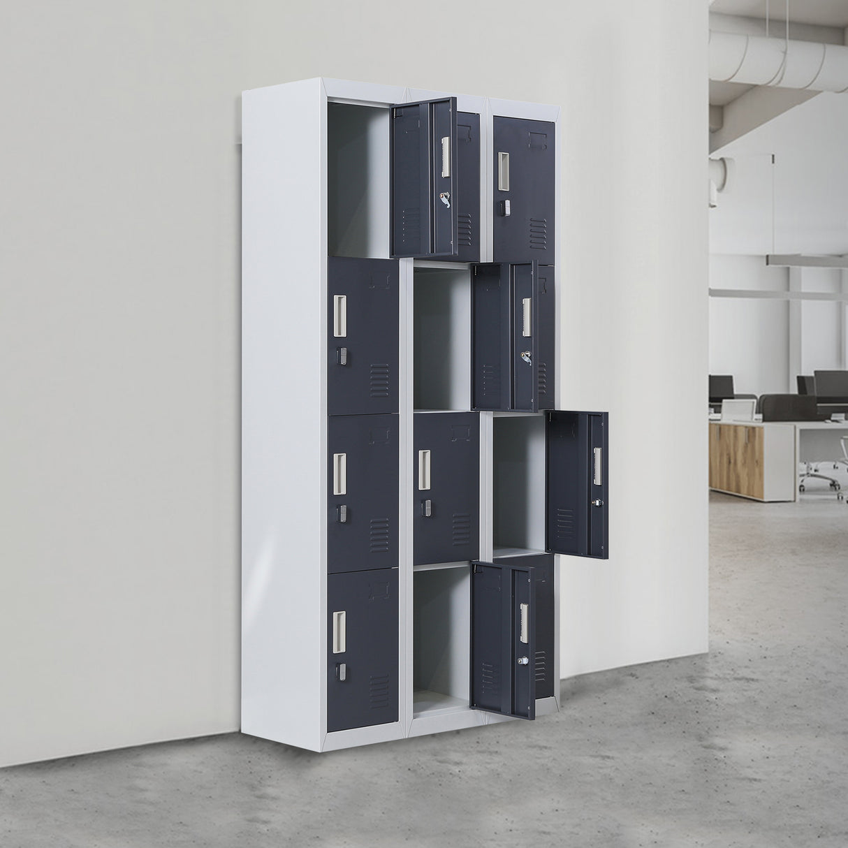 12-Door Locker for Office Gym Shed School Home Storage - Padlock-operated