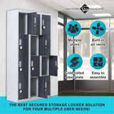 12-Door Locker for Office Gym Shed School Home Storage - 4-Digit Combination Lock - Low Angle