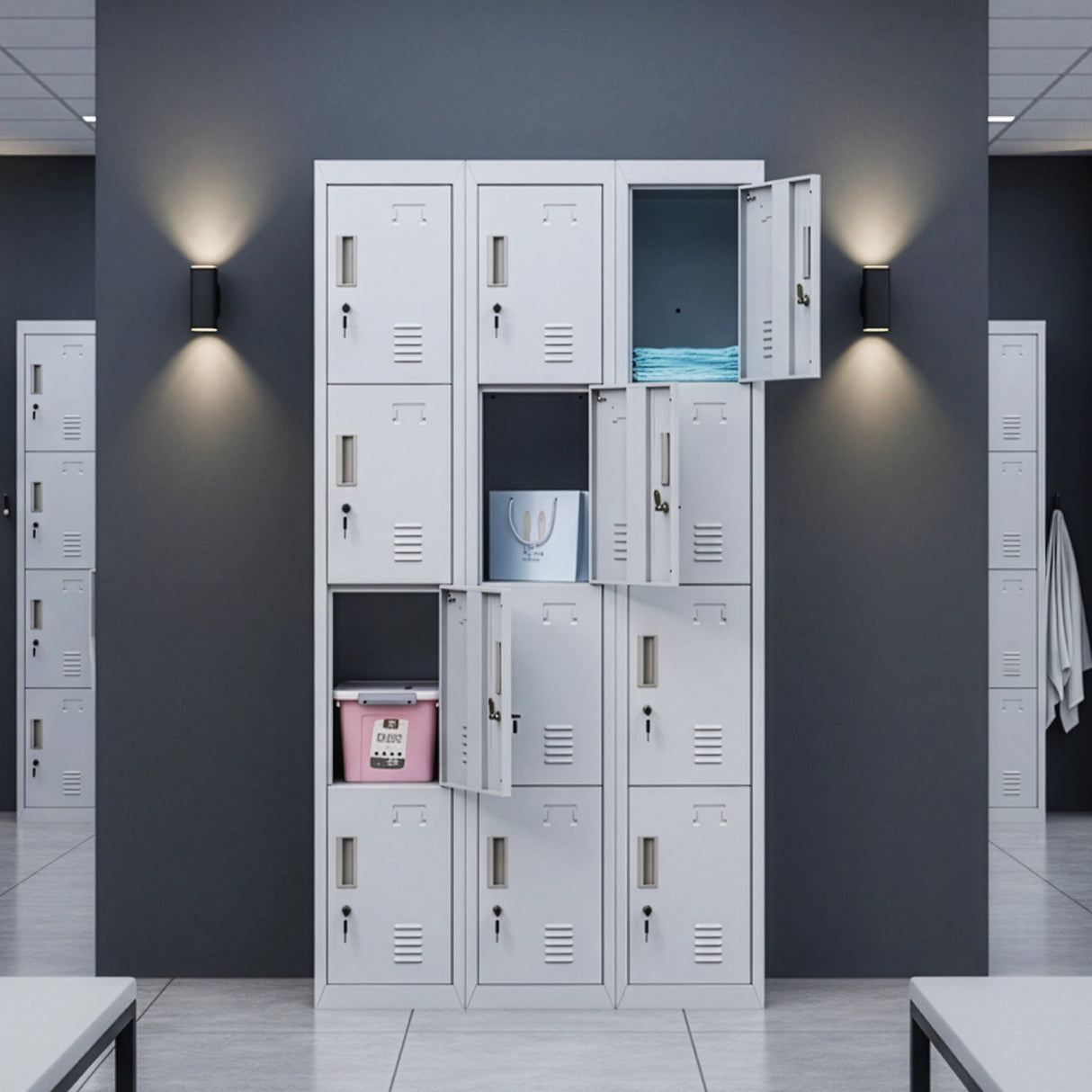 12-Door Locker for Office Gym Shed School Home Storage - Standard Lock with Keys