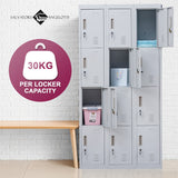 12-Door Locker for Office Gym Shed School Home Storage - Standard Lock with Keys