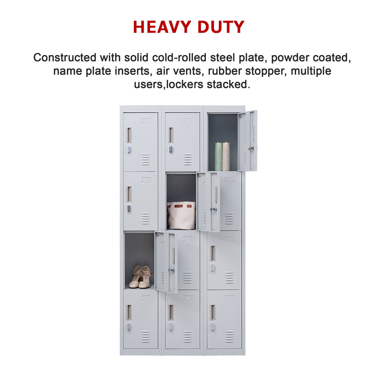 12-Door Locker for Office Gym Shed School Home Storage - Padlock-operated