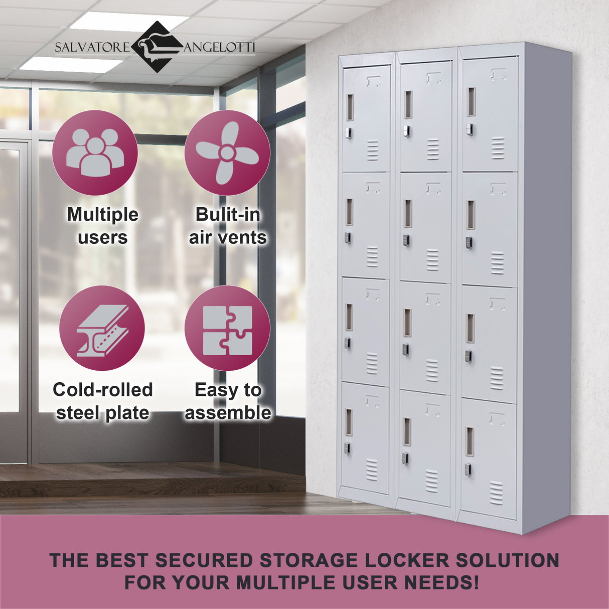 12-Door Locker for Office Gym Shed School Home Storage - Padlock-operated