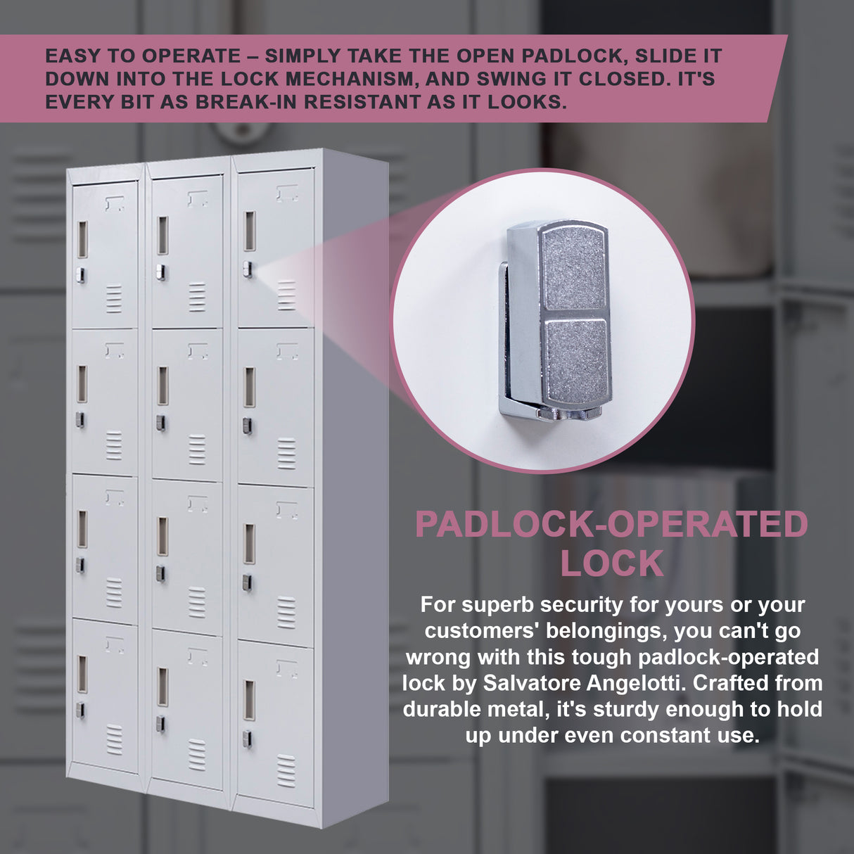 12-Door Locker for Office Gym Shed School Home Storage - Padlock-operated