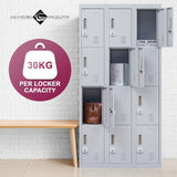 12-Door Locker for Office Gym Shed School Home Storage - 3-Digit Combination Lock - Front View