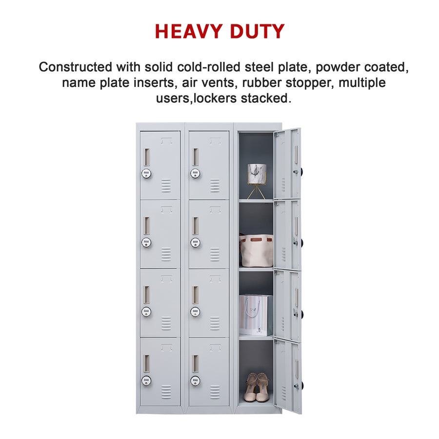 12-Door Locker for Office Gym Shed School Home Storage - 4-Digit Combination Lock