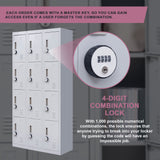 12-Door Locker for Office Gym Shed School Home Storage - 4-Digit Combination Lock