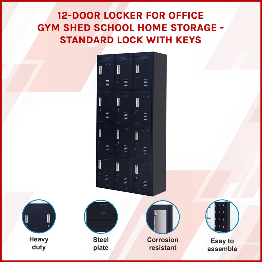 12-Door Locker for Office Gym Shed School Home Storage - Standard Lock with Keys