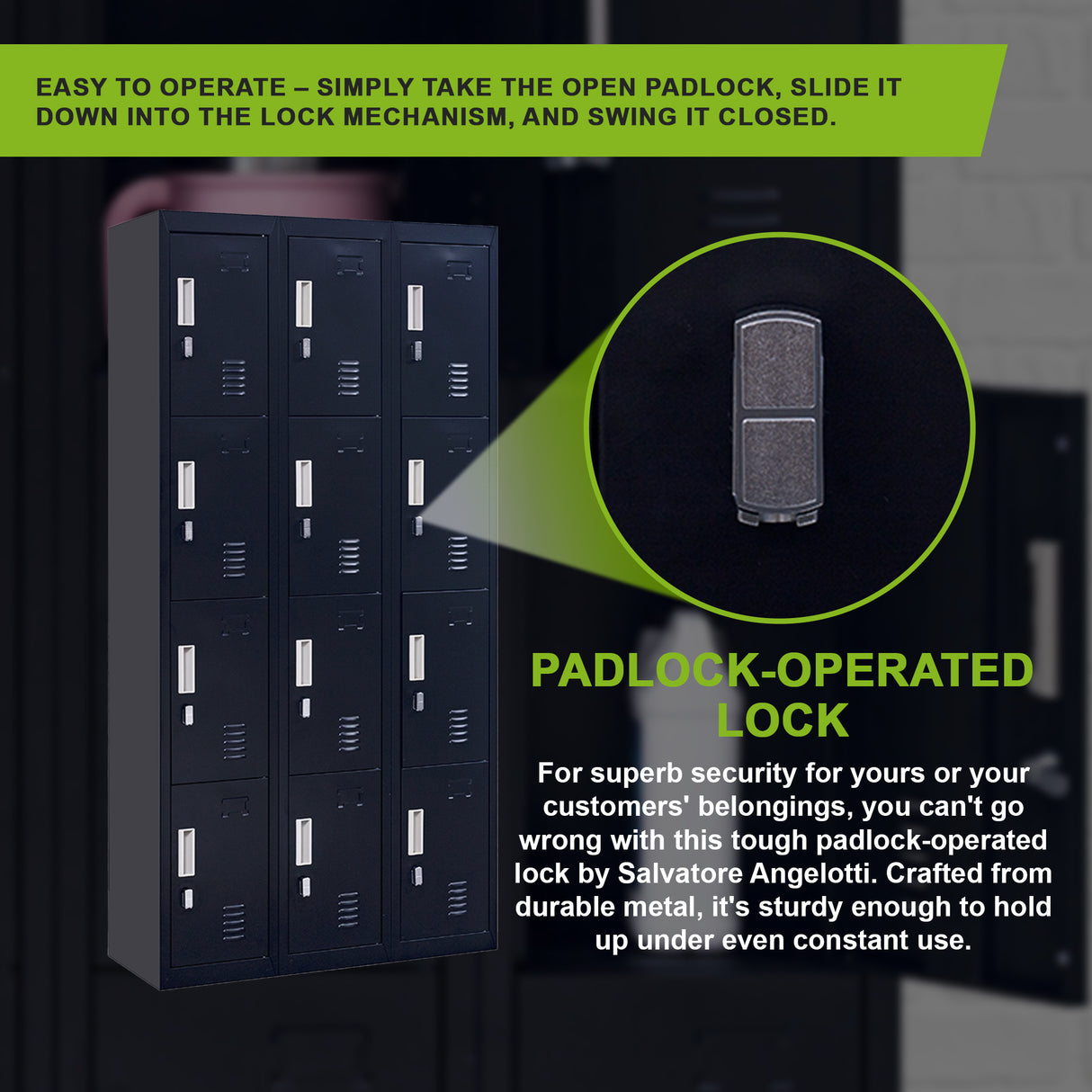 12-Door Locker for Office Gym Shed School Home Storage - Padlock-operated