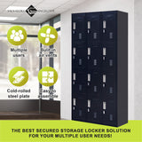 12-Door Locker for Office Gym Shed School Home Storage - Padlock-operated - Rear View