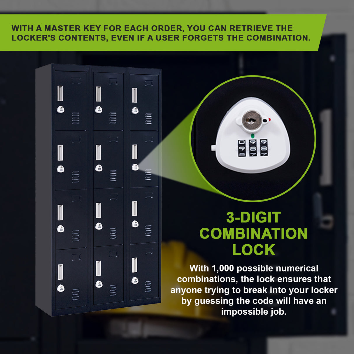 12-Door Locker for Office Gym Shed School Home Storage - 3-Digit Combination Lock