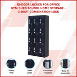 12-Door Locker for Office Gym Shed School Home Storage - 3-Digit Combination Lock - Front View