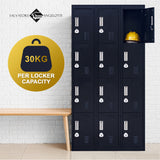 12-Door Locker for Office Gym Shed School Home Storage - 3-Digit Combination Lock - Top-Down View