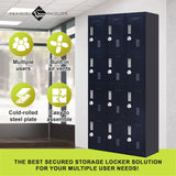 12-Door Locker for Office Gym Shed School Home Storage - 3-Digit Combination Lock - 45-Degree Angle
