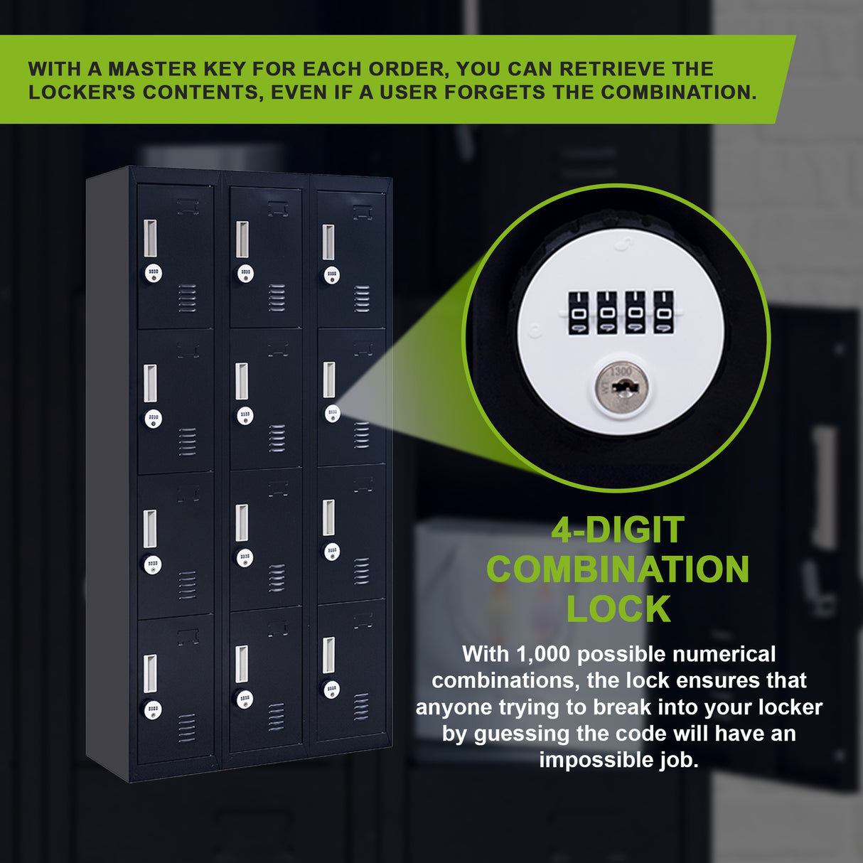 12-Door Locker for Office Gym Shed School Home Storage - 4-Digit Combination Lock
