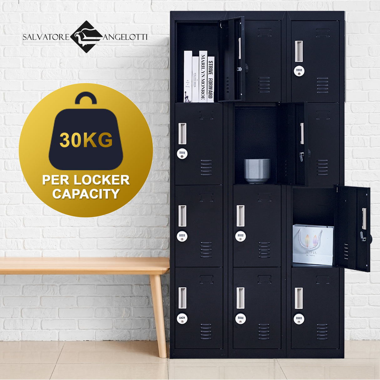 12-Door Locker for Office Gym Shed School Home Storage - 4-Digit Combination Lock