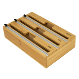 3 Grids Bamboo Food Wrap Dispenser Cutter Foil Cling Film Storage Holder Box Kitchen - Side View
