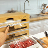 3 Grids Bamboo Food Wrap Dispenser Cutter Foil Cling Film Storage Holder Box Kitchen