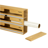 3 Grids Bamboo Food Wrap Dispenser Cutter Foil Cling Film Storage Holder Box Kitchen