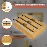 3 Grids Bamboo Food Wrap Dispenser Cutter Foil Cling Film Storage Holder Box Kitchen - Low Angle