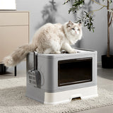 Jumbo Hooded Cat Litter Box Tray Pet Kitty Toilet for Large Cats w Hair Grooming