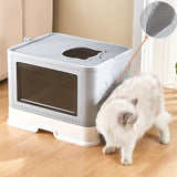Jumbo Hooded Cat Litter Box Tray Pet Kitty Toilet for Large Cats w Hair Grooming - Side View