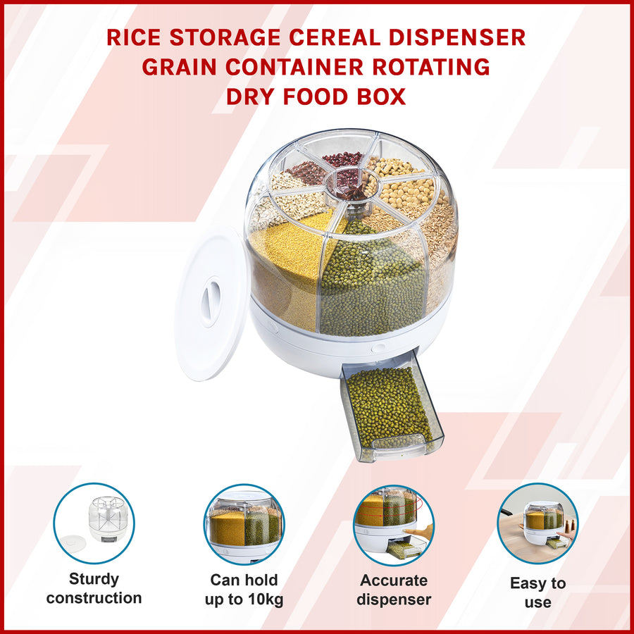 Rice Storage Cereal Dispenser Grain Container Rotating Dry Food Box