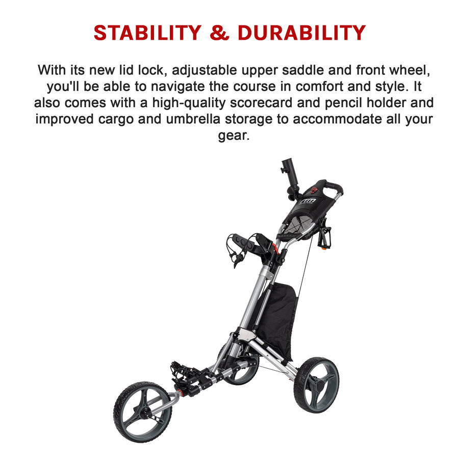 Golf Club Buggy Trolley Cart Compact Foldable 3 Wheel