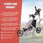 Golf Club Buggy Trolley Cart Compact Foldable 3 Wheel