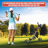 Golf Club Buggy Trolley Cart Compact Foldable 3 Wheel - 45-Degree Angle