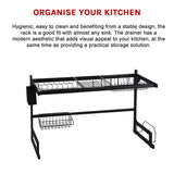 85cm Dish Drying Rack Drainer Over Sink Steel Cup Cutlery Organizer 2 Tier