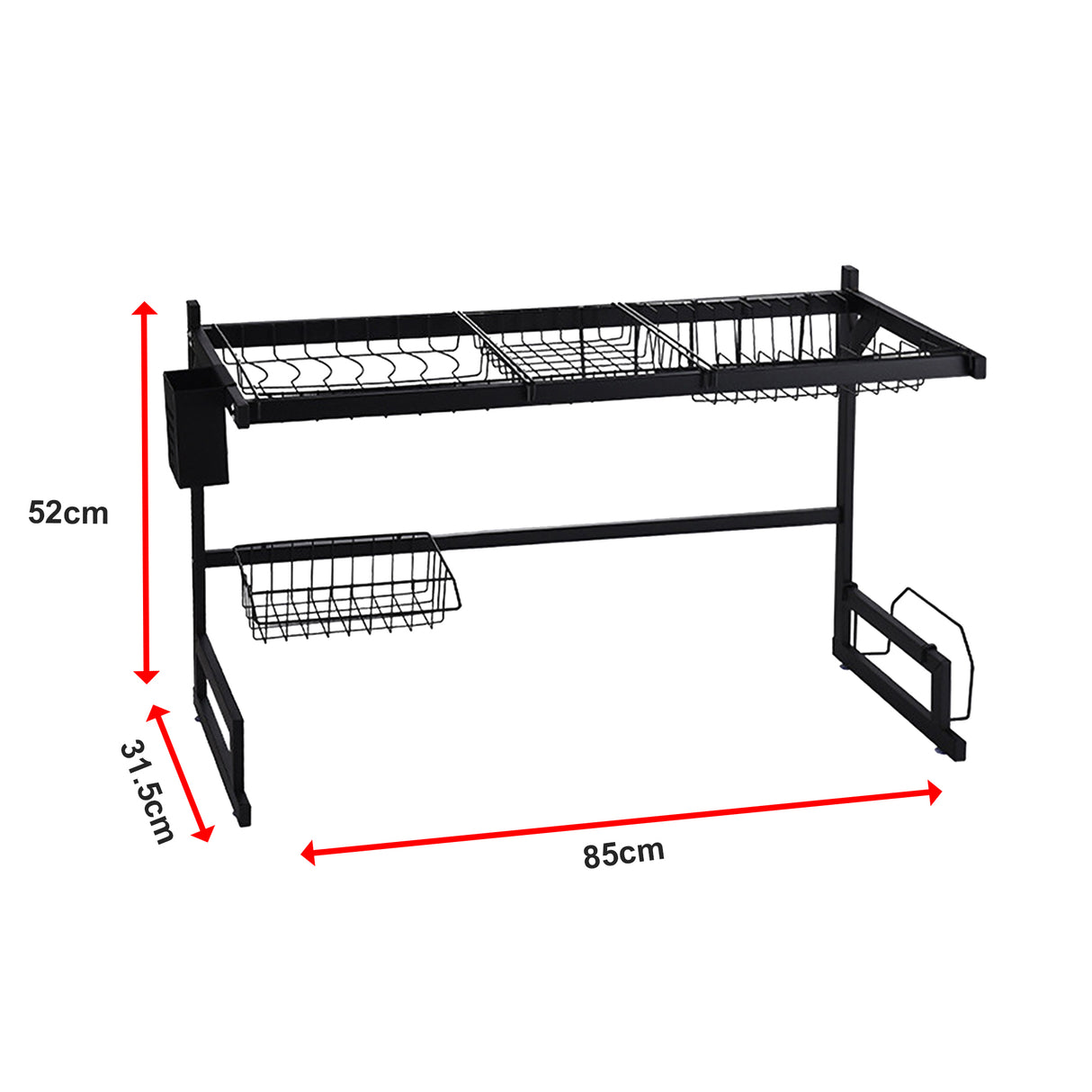 85cm Dish Drying Rack Drainer Over Sink Steel Cup Cutlery Organizer 2 Tier
