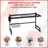 85cm Dish Drying Rack Drainer Over Sink Steel Cup Cutlery Organizer 2 Tier - Front View