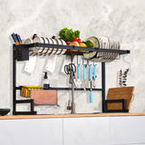 85cm Dish Drying Rack Drainer Over Sink Steel Cup Cutlery Organizer 2 Tier - Top-Down View