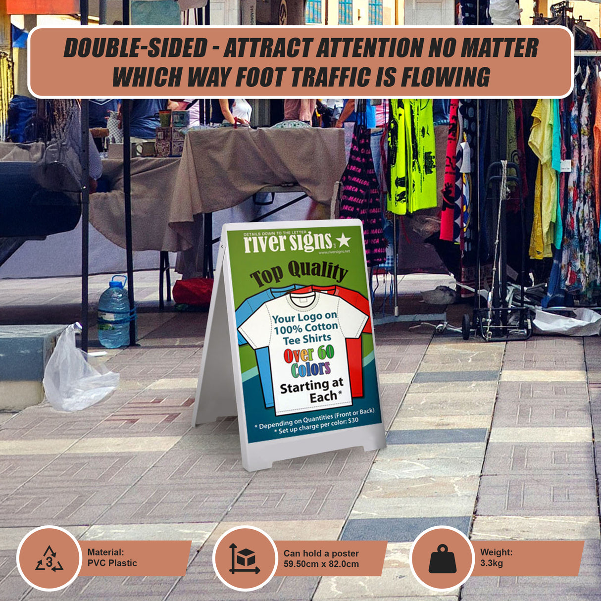 Double Side Sidewalk A-frame Sign Sandwich Board holds Graphic Plastic Panels