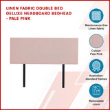 Linen Fabric Double Bed Deluxe Headboard Bedhead - Pale Pink - Side View