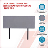 Linen Fabric Double Bed Deluxe Headboard Bedhead - Slate Ash - Side View